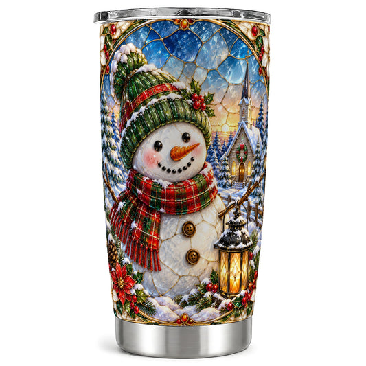 Snowman Church Tumbler 20oz, Winter Tumbler, Stainless Steel Travel Cup