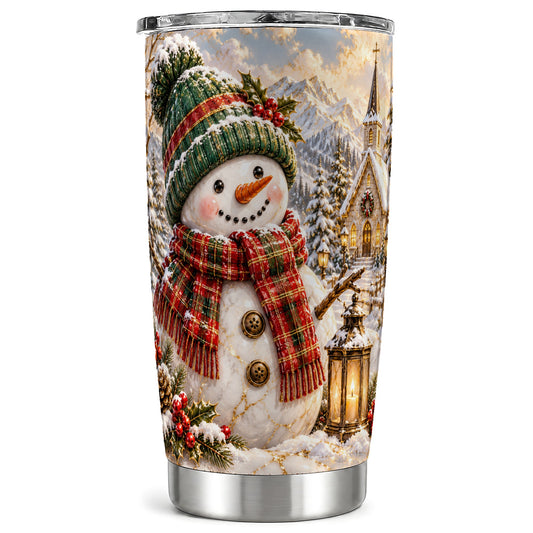 Snowman Chapel Tumbler 20oz, Winter Tumbler, Stainless Steel Travel Cup