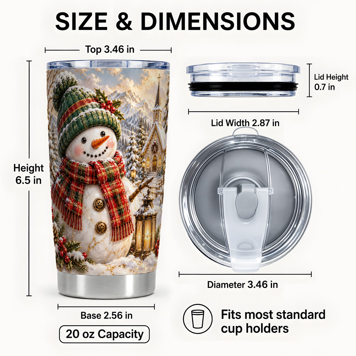 #pl[Steel] Snowman Chapel Tumbler 20oz, Winter Tumbler, Stainless Steel Travel Cup