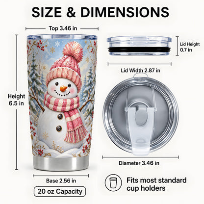 #pl[Steel] Pink Snowman Tumbler 20oz, Winter Tumbler, Stainless Steel Travel Cup