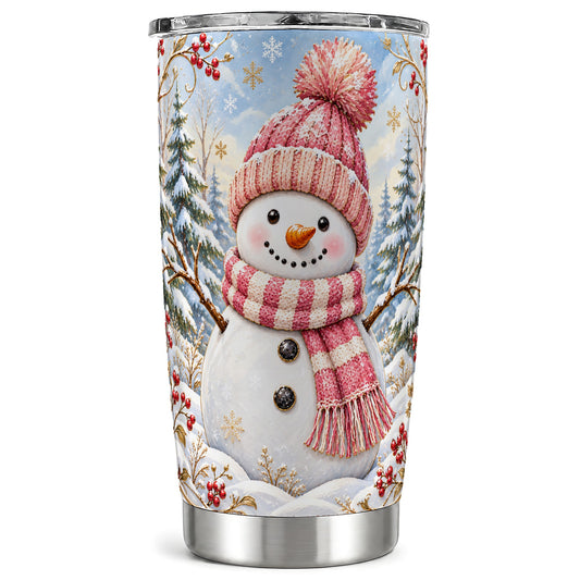 Pink Snowman Tumbler 20oz, Winter Tumbler, Stainless Steel Travel Cup