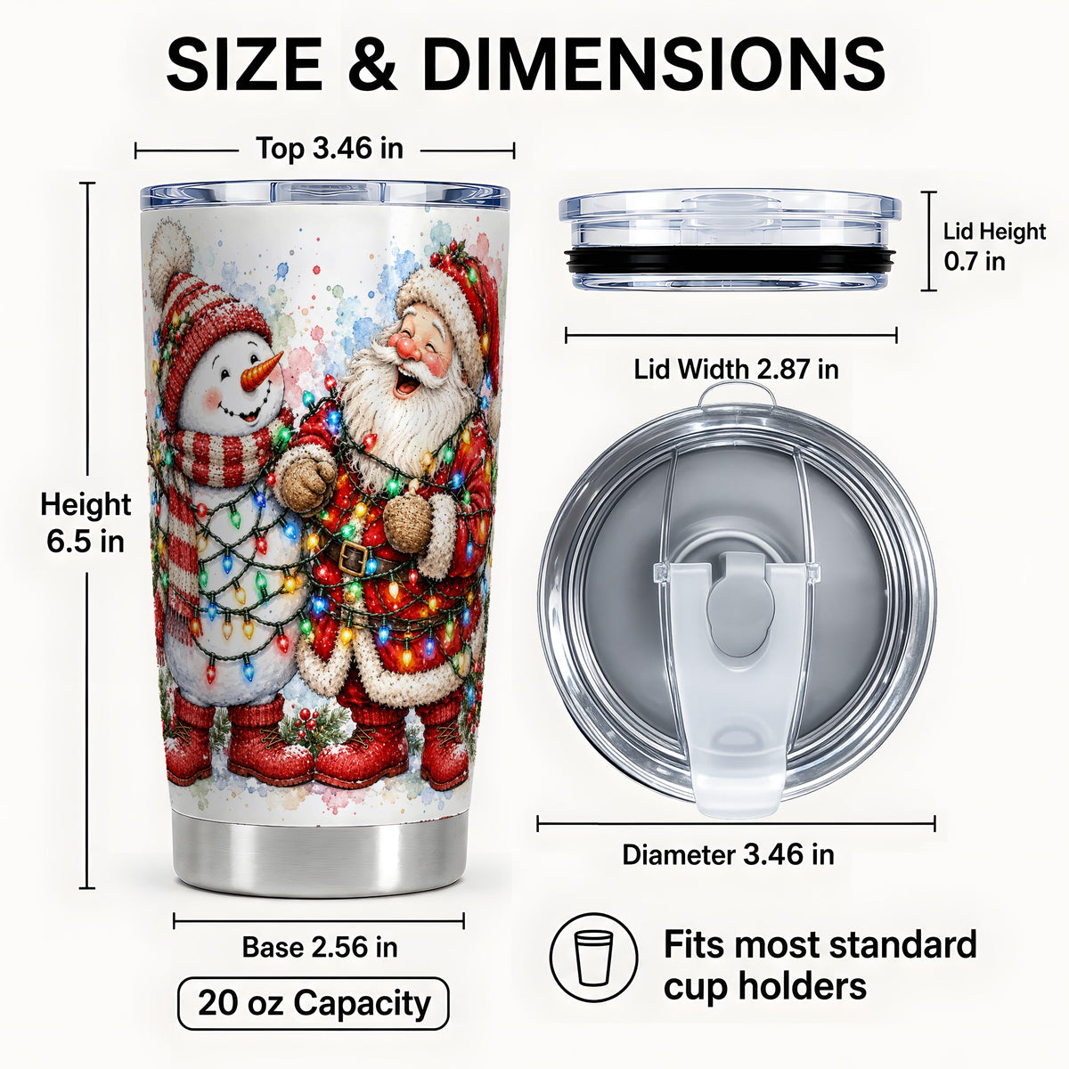 #pl[Steel] Santa Snowman Tumbler 20oz, Holiday Tumbler, Stainless Steel Travel Cup