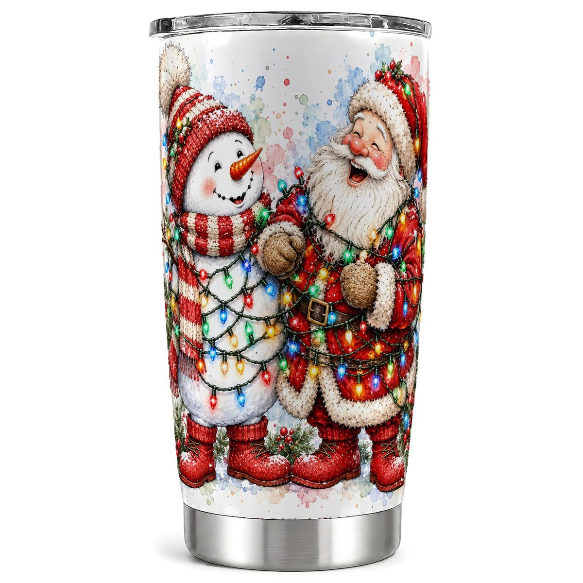 Santa Snowman Tumbler 20oz, Holiday Tumbler, Stainless Steel Travel Cup