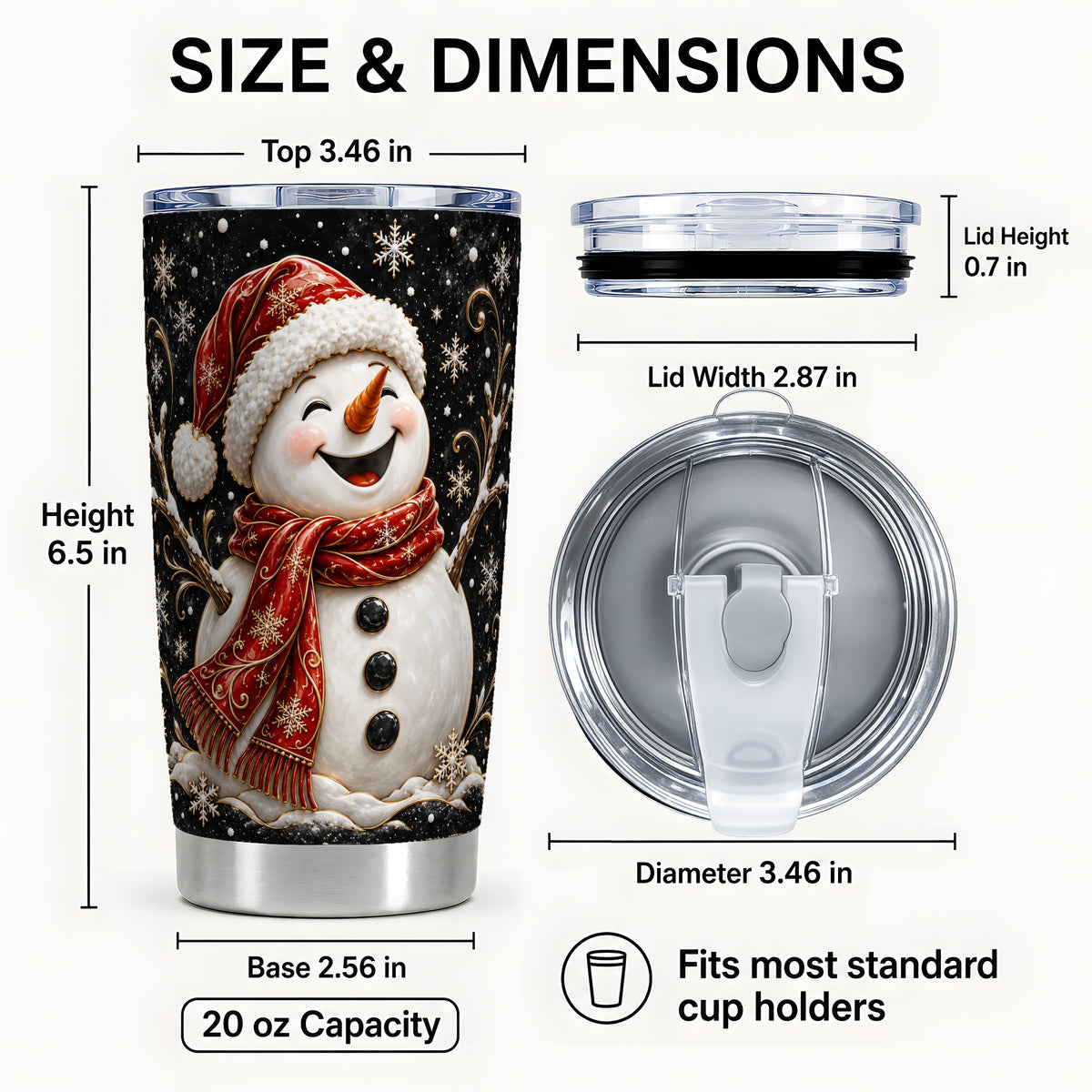 #pl[Steel] Happy Snowman Tumbler 20oz, Winter Tumbler, Stainless Steel Travel Cup