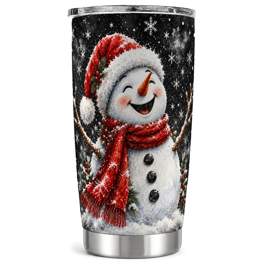 Watercolor Snowman Tumbler 20oz, Winter Tumbler, Stainless Steel Travel Cup