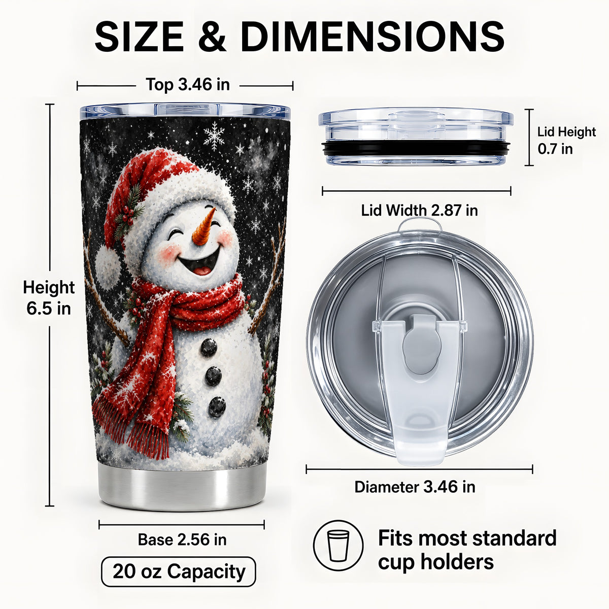 #pl[Steel] Watercolor Snowman Tumbler 20oz, Winter Tumbler, Stainless Steel Travel Cup