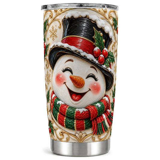 Top Hat Snowman Tumbler 20oz, Holly Tumbler, Stainless Steel Travel Cup