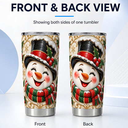 #pl[Steel] Top Hat Snowman Tumbler 20oz, Holly Tumbler, Stainless Steel Travel Cup