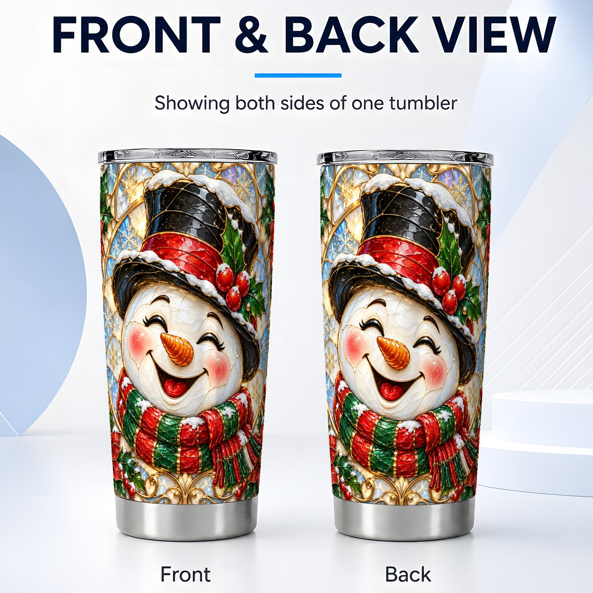 #pl[Steel] Glass Snowman Tumbler 20oz, Holly Tumbler, Stainless Steel Travel Cup
