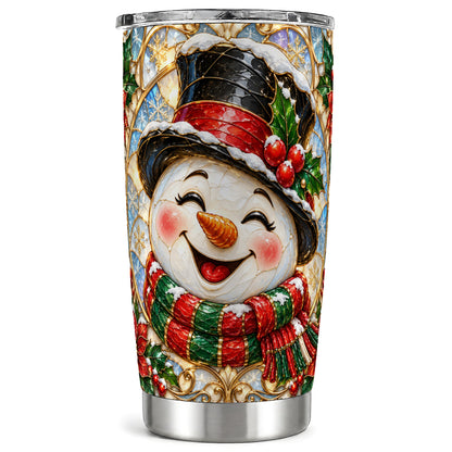 Glass Snowman Tumbler 20oz, Holly Tumbler, Stainless Steel Travel Cup