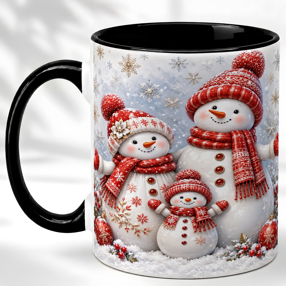 #pl[11oz|Black] Snowman Family Coffee Mug, Winter Snowman Mug, Ceramic Cup