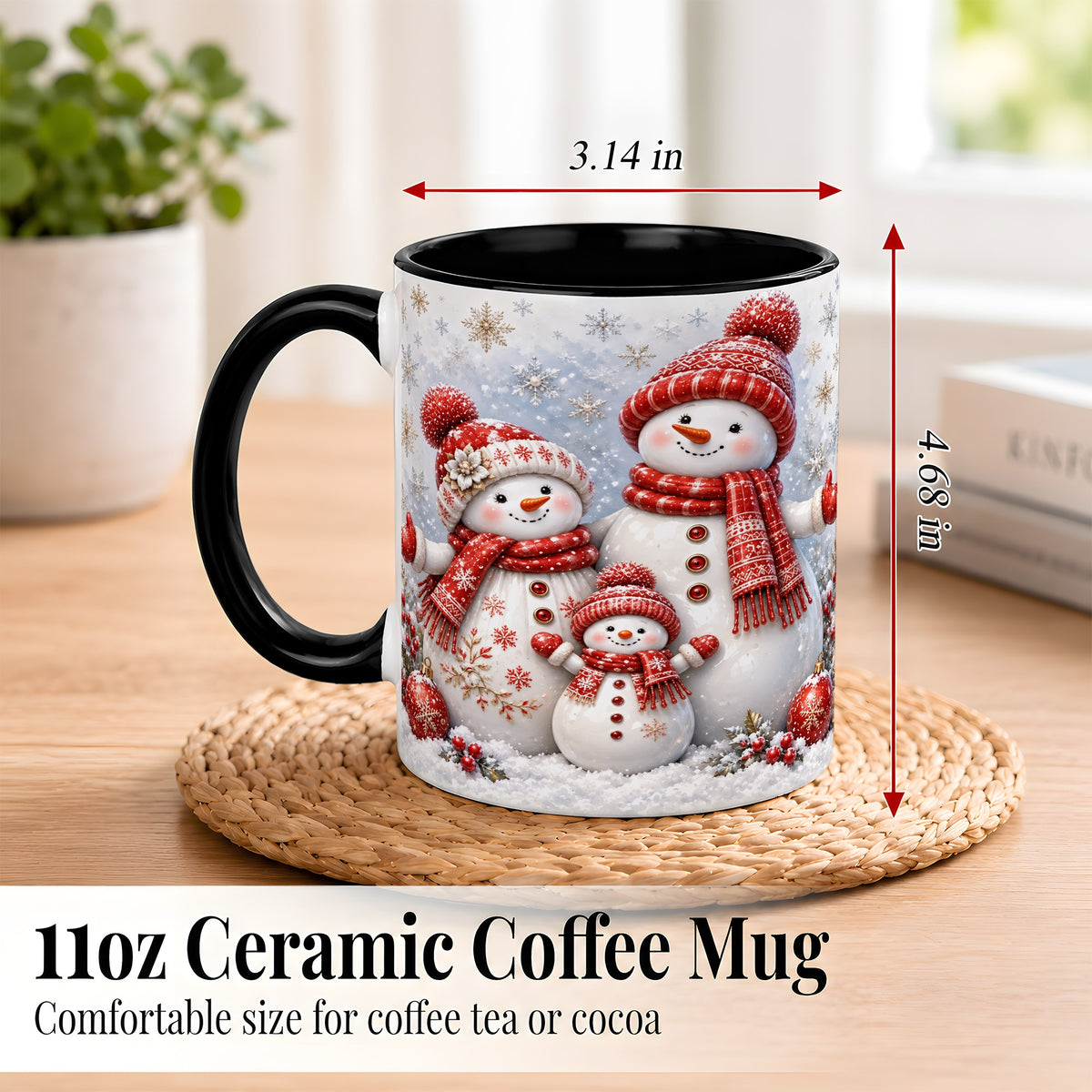 #pl[11oz|Black] Snowman Family Coffee Mug, Winter Snowman Mug, Ceramic Cup