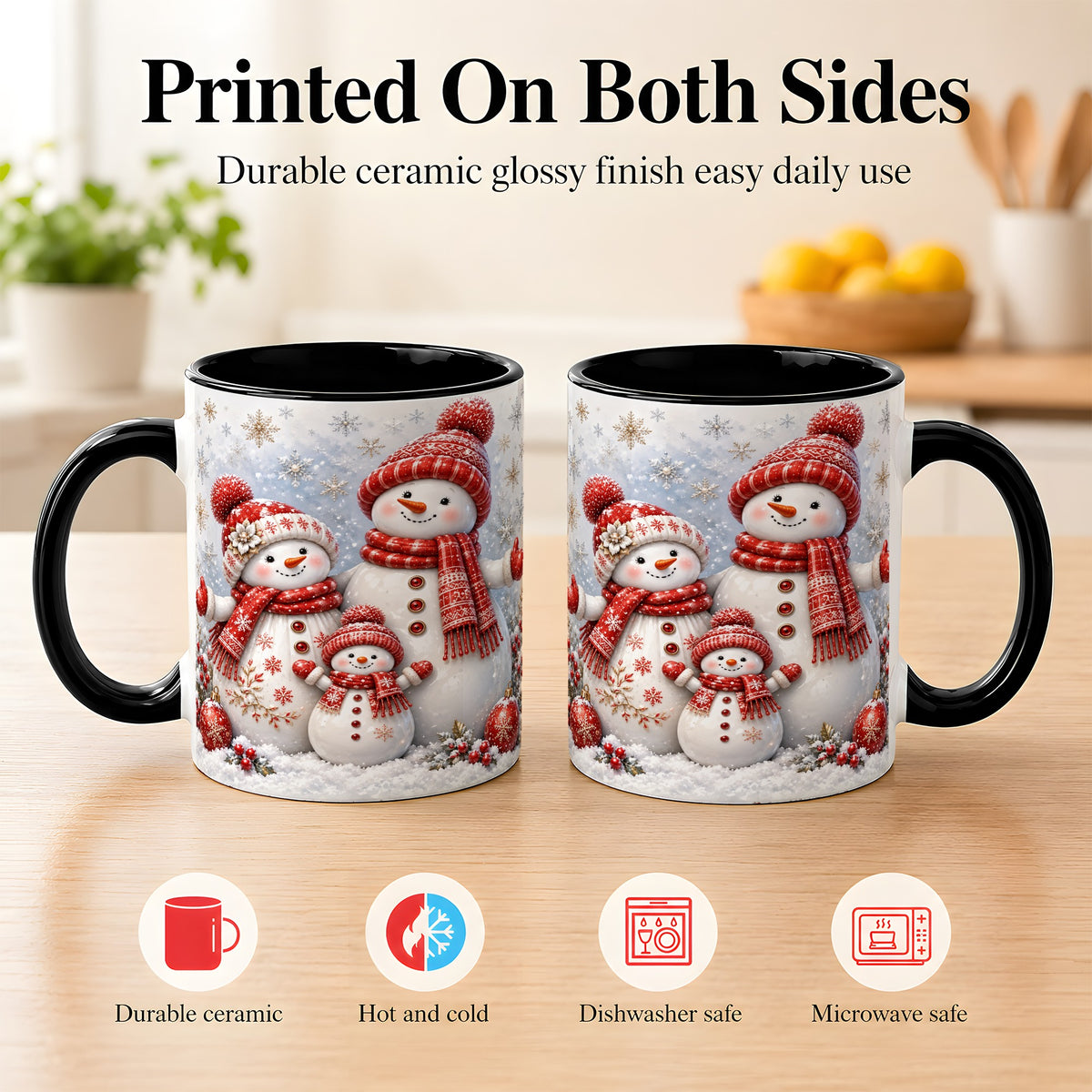 #pl[11oz|Black] Snowman Family Coffee Mug, Winter Snowman Mug, Ceramic Cup