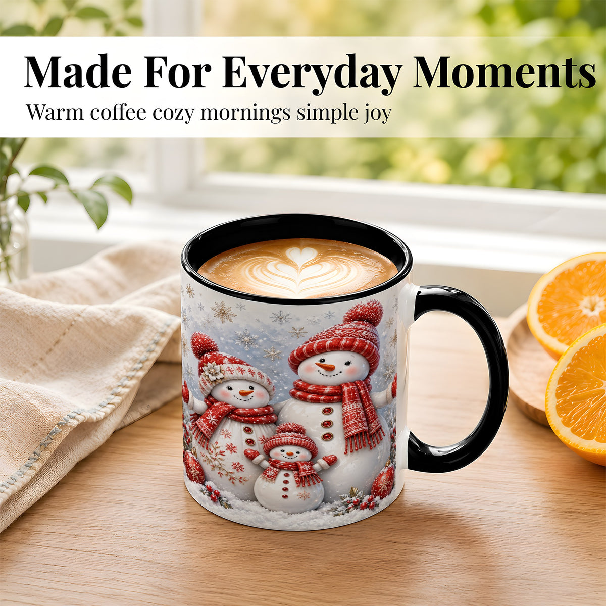 #pl[11oz|Black] Snowman Family Coffee Mug, Winter Snowman Mug, Ceramic Cup
