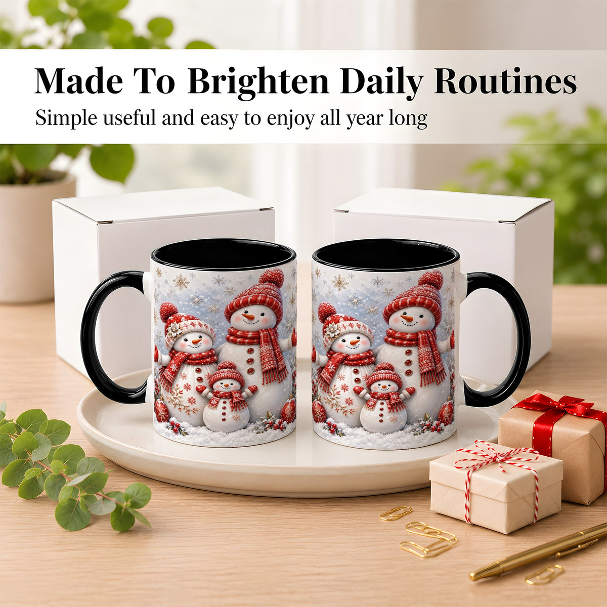 #pl[11oz|Black] Snowman Family Coffee Mug, Winter Snowman Mug, Ceramic Cup