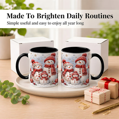 #pl[11oz|Black] Snowman Family Coffee Mug, Winter Snowman Mug, Ceramic Cup
