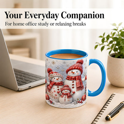 #pl[11oz|Blue] Snowman Family Coffee Mug, Winter Snowman Mug, Ceramic Cup