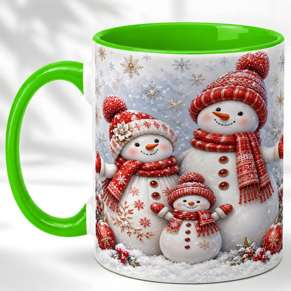 #pl[11oz|Green] Snowman Family Coffee Mug, Winter Snowman Mug, Ceramic Cup