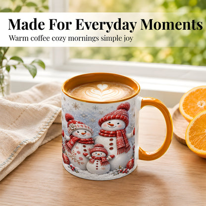 #pl[11oz|Orange] Snowman Family Coffee Mug, Winter Snowman Mug, Ceramic Cup