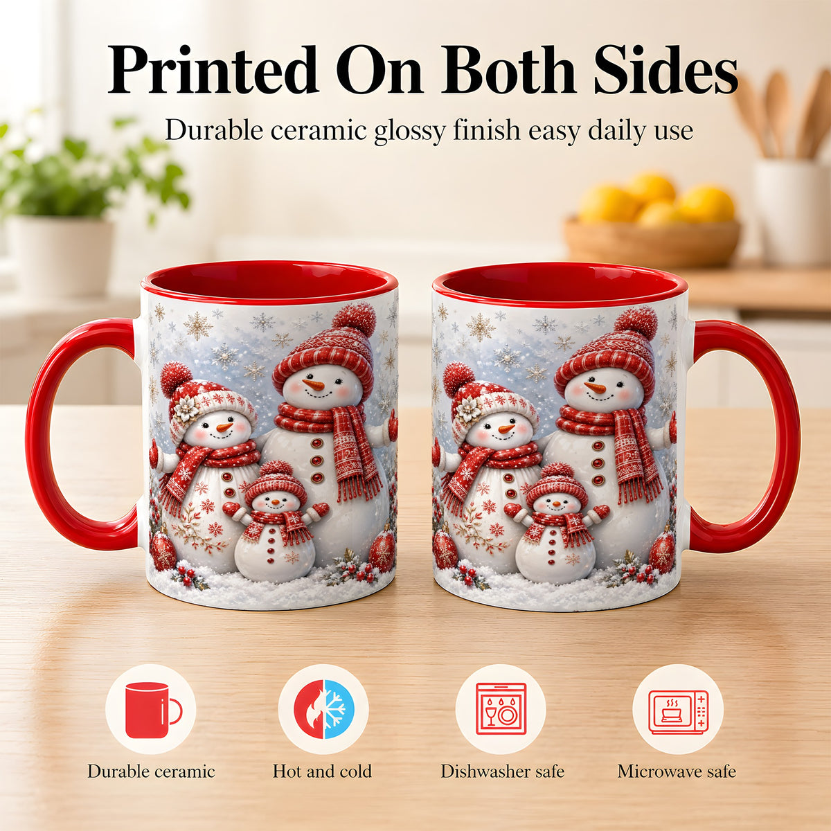 #pl[11oz|Red] Snowman Family Coffee Mug, Winter Snowman Mug, Ceramic Cup