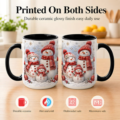 #pl[15oz|Black] Snowman Family Coffee Mug, Winter Snowman Mug, Ceramic Cup