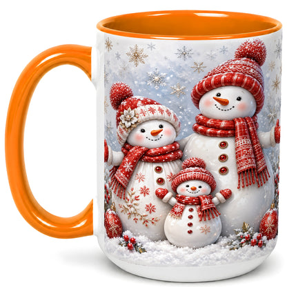 #pl[15oz|Orange] Snowman Family Coffee Mug, Winter Snowman Mug, Ceramic Cup