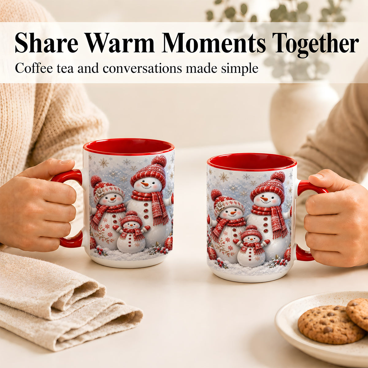 #pl[15oz|Red] Snowman Family Coffee Mug, Winter Snowman Mug, Ceramic Cup