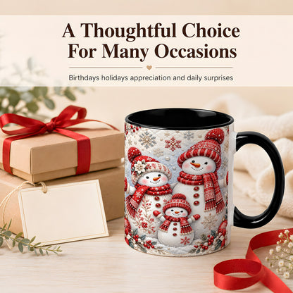 #pl[11oz|Black] Snowman Family Coffee Mug, Poinsettia Snowman Mug, Ceramic Cup
