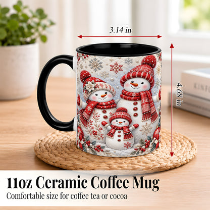 #pl[11oz|Black] Snowman Family Coffee Mug, Poinsettia Snowman Mug, Ceramic Cup