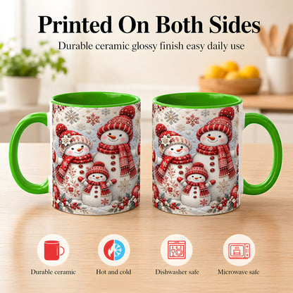 #pl[11oz|Green] Snowman Family Coffee Mug, Poinsettia Snowman Mug, Ceramic Cup