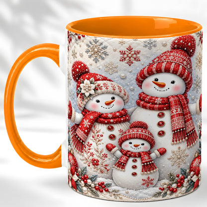 #pl[11oz|Orange] Snowman Family Coffee Mug, Poinsettia Snowman Mug, Ceramic Cup