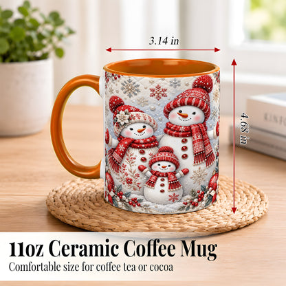 #pl[11oz|Orange] Snowman Family Coffee Mug, Poinsettia Snowman Mug, Ceramic Cup