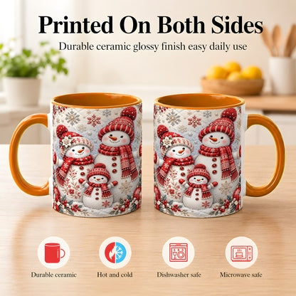 #pl[11oz|Orange] Snowman Family Coffee Mug, Poinsettia Snowman Mug, Ceramic Cup