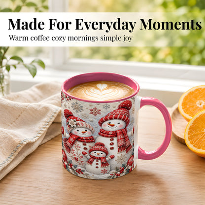#pl[11oz|Pink] Snowman Family Coffee Mug, Poinsettia Snowman Mug, Ceramic Cup