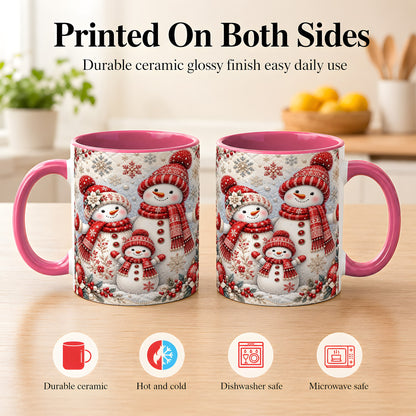 #pl[11oz|Pink] Snowman Family Coffee Mug, Poinsettia Snowman Mug, Ceramic Cup