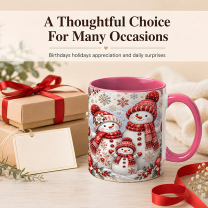 #pl[11oz|Pink] Snowman Family Coffee Mug, Poinsettia Snowman Mug, Ceramic Cup