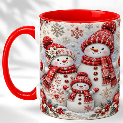 Snowman Family Coffee Mug, Poinsettia Snowman Mug, Ceramic Cup