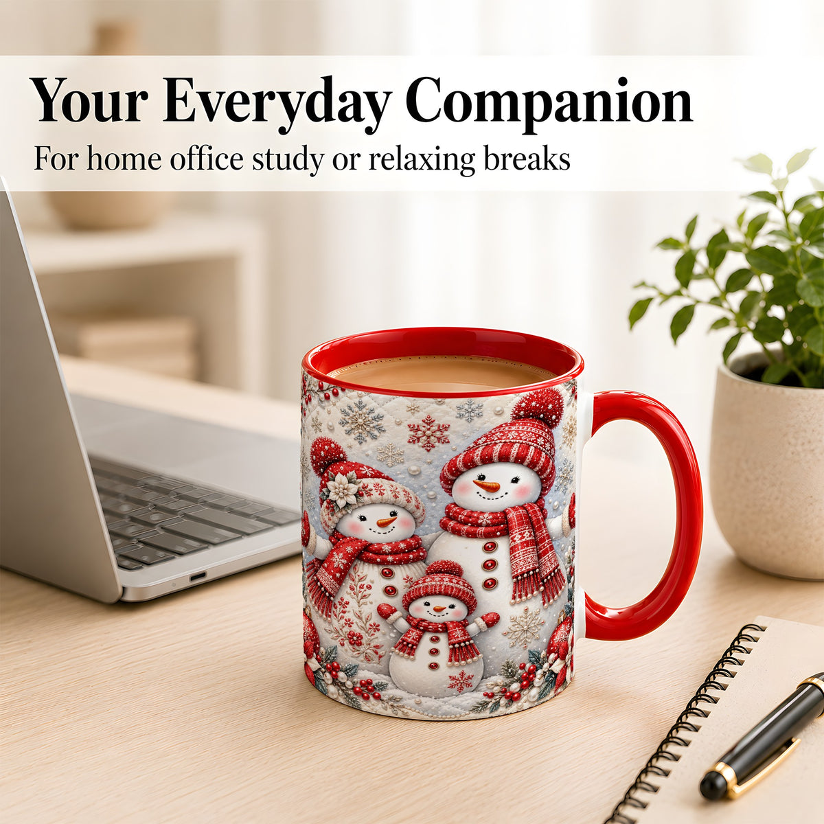 #pl[11oz|Red] Snowman Family Coffee Mug, Poinsettia Snowman Mug, Ceramic Cup