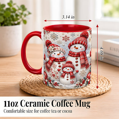 #pl[11oz|Red] Snowman Family Coffee Mug, Poinsettia Snowman Mug, Ceramic Cup
