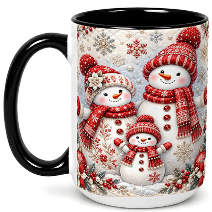 #pl[15oz|Black] Snowman Family Coffee Mug, Poinsettia Snowman Mug, Ceramic Cup