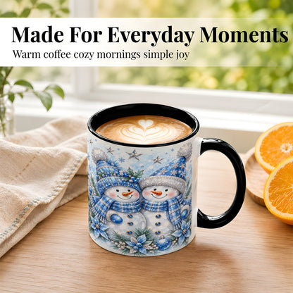 #pl[11oz|Black] Blue Gem Snowmen Coffee Mug, Christmas Snowman Mug, Ceramic Cup