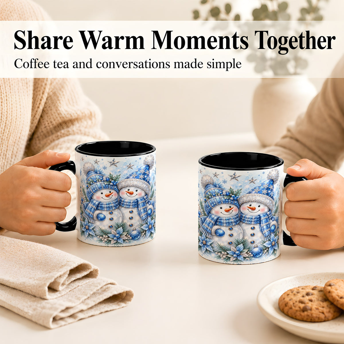 #pl[11oz|Black] Blue Gem Snowmen Coffee Mug, Christmas Snowman Mug, Ceramic Cup