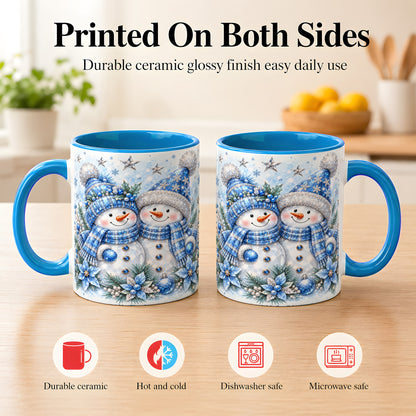 #pl[11oz|Blue] Blue Gem Snowmen Coffee Mug, Christmas Snowman Mug, Ceramic Cup