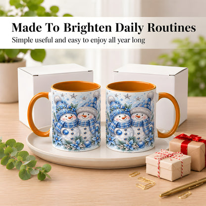#pl[11oz|Orange] Blue Gem Snowmen Coffee Mug, Christmas Snowman Mug, Ceramic Cup
