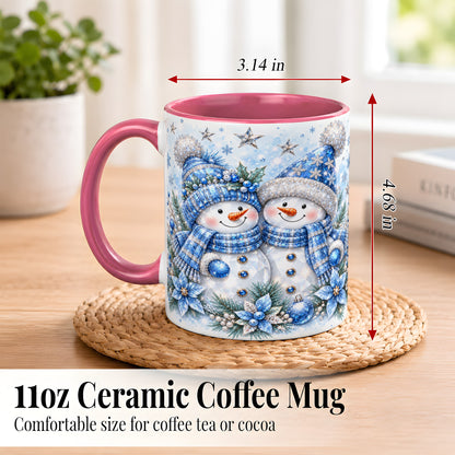 #pl[11oz|Pink] Blue Gem Snowmen Coffee Mug, Christmas Snowman Mug, Ceramic Cup