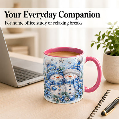 #pl[11oz|Pink] Blue Gem Snowmen Coffee Mug, Christmas Snowman Mug, Ceramic Cup