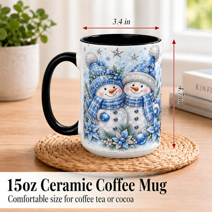#pl[15oz|Black] Blue Gem Snowmen Coffee Mug, Christmas Snowman Mug, Ceramic Cup