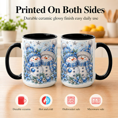 #pl[15oz|Black] Blue Gem Snowmen Coffee Mug, Christmas Snowman Mug, Ceramic Cup