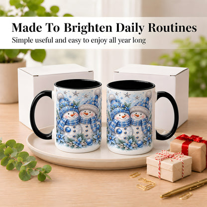 #pl[15oz|Black] Blue Gem Snowmen Coffee Mug, Christmas Snowman Mug, Ceramic Cup