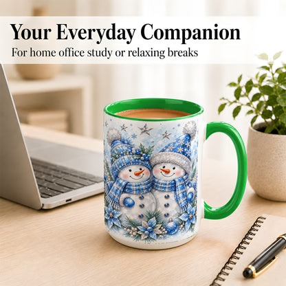 #pl[15oz|Green] Blue Gem Snowmen Coffee Mug, Christmas Snowman Mug, Ceramic Cup